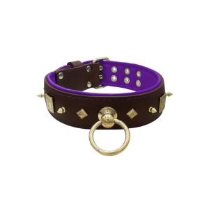 Motif with very impressive 10mm gold metal studs, featuring a square meander shield and small metal pyramids with leather backing – KD01086/70/50/BR/07