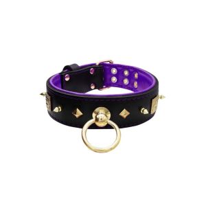 Motif with very impressive 10mm gold metal studs, featuring a square meander shield and small metal pyramids with leather backing – KD01086/75/50/BK/07