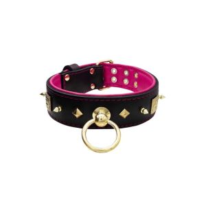 Motif with very impressive 10mm gold metal studs, featuring a square meander shield and small metal pyramids with leather backing – KD01086/75/50/BK/13