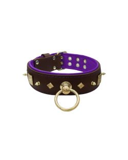 Motif with very impressive 10mm gold metal studs, featuring a square meander shield and small metal pyramids with leather backing - KD01086/75/50/BR/07