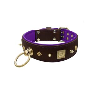 Motif with very impressive 10mm gold metal studs, featuring a square meander shield and small metal pyramids with leather backing – KD01086/75/50/BR/07