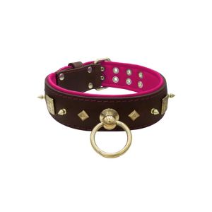 Motif with very impressive 10mm gold metal studs, featuring a square meander shield and small metal pyramids with leather backing – KD01086/75/50/BR/13