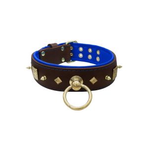 Motif with very impressive 10mm gold metal studs, featuring a square meander shield and small metal pyramids with leather backing – KD01086/80/50/BR/03