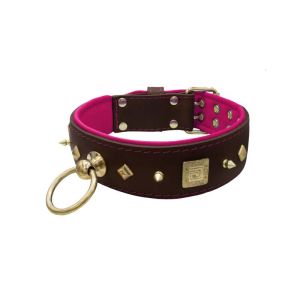 Motif with very impressive 10mm gold metal studs, featuring a square meander shield and small metal pyramids with leather backing – KD01086/80/50/BR/13