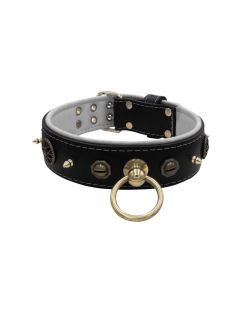Motif with very impressive 10mm metal studs, featuring a polygonal design and a round Inca shield with leather backing - KD01087/70/50/BK/02