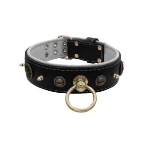 Motif with very impressive 10mm metal studs, featuring a polygonal design and a round Inca shield with leather backing – KD01087/70/50/BK/02