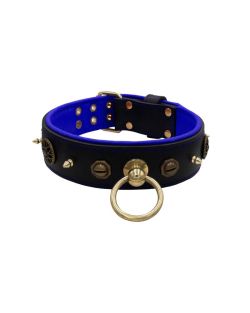 Motif with very impressive 10mm metal studs, featuring a polygonal design and a round Inca shield with leather backing - KD01087/70/50/BK/03