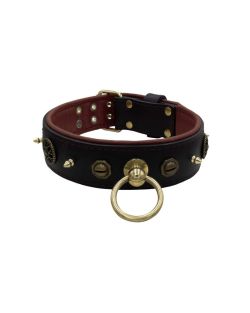 Motif with very impressive 10mm metal studs, featuring a polygonal design and a round Inca shield with leather backing - KD01087/70/50/BK/08