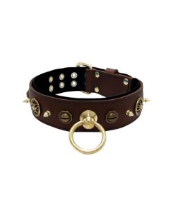 Motif with very impressive 10mm metal studs, featuring a polygonal design and a round Inca shield with leather backing - KD01087/70/50/BR/01