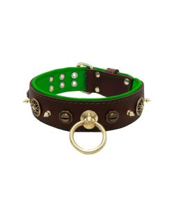 Motif with very impressive 10mm metal studs, featuring a polygonal design and a round Inca shield with leather backing - KD01087/70/50/BR/05