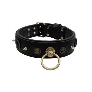Motif with very impressive 10mm metal studs, featuring a polygonal design and a round Inca shield with leather backing – KD01087/75/50/BK/01