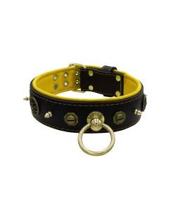 Motif with very impressive 10mm metal studs, featuring a polygonal design and a round Inca shield with leather backing - KD01087/75/50/BK/06