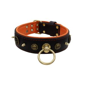 Motif with very impressive 10mm metal studs, featuring a polygonal design and a round Inca shield with leather backing – KD01087/75/50/BK/11