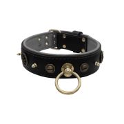 Motif with very impressive 10mm metal studs, featuring a polygonal design and a round Inca shield with leather backing – KD01087/75/50/BK/12