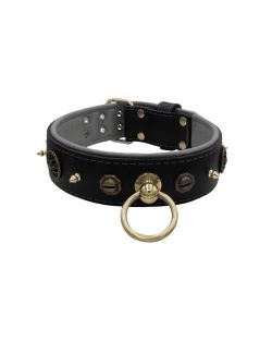 Motif with very impressive 10mm metal studs, featuring a polygonal design and a round Inca shield with leather backing - KD01087/75/50/BK/12