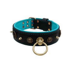 Motif with very impressive 10mm metal studs, featuring a polygonal design and a round Inca shield with leather backing – KD01087/75/50/BK/14