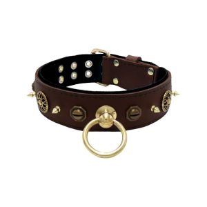 Motif with very impressive 10mm metal studs, featuring a polygonal design and a round Inca shield with leather backing – KD01087/75/50/BR/01