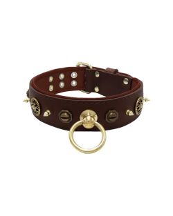 Motif with very impressive 10mm metal studs, featuring a polygonal design and a round Inca shield with leather backing - KD01087/75/50/BR/08
