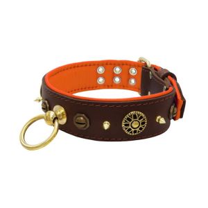 Motif with very impressive 10mm metal studs, featuring a polygonal design and a round Inca shield with leather backing – KD01087/75/50/BR/11