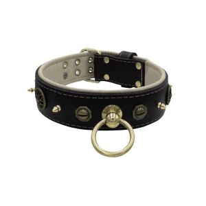 Motif with very impressive 10mm metal studs, featuring a polygonal design and a round Inca shield with leather backing – KD01087/80/50/BK/09