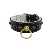 Motif with very impressive metal elements, oval black gemstone, and round carved stones, with carved diamonds and leather backing – KD01088/70/50/BK/02