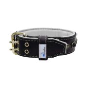 Motif with very impressive metal elements, oval black gemstone, and round carved stones, with carved diamonds and leather backing – KD01088/70/50/BK/02