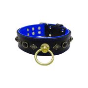 Motif with very impressive metal elements, oval black gemstone, and round carved stones, with carved diamonds and leather backing – KD01088/70/50/BK/03