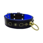 Motif with very impressive metal elements, oval black gemstone, and round carved stones, with carved diamonds and leather backing – KD01088/70/50/BK/03