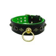 Motif with very impressive metal elements, oval black gemstone, and round carved stones, with carved diamonds and leather backing – KD01088/70/50/BK/05