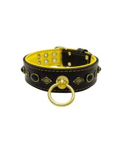 Motif with very impressive metal elements, oval black gemstone, and round carved stones, with carved diamonds and leather backing - KD01088/70/50/BK/06