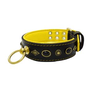 Motif with very impressive metal elements, oval black gemstone, and round carved stones, with carved diamonds and leather backing – KD01088/70/50/BK/06
