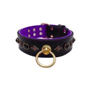 Motif with very impressive metal elements, oval black gemstone, and round carved stones, with carved diamonds and leather backing – KD01088/70/50/BK/07