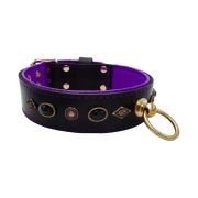 Motif with very impressive metal elements, oval black gemstone, and round carved stones, with carved diamonds and leather backing – KD01088/70/50/BK/07