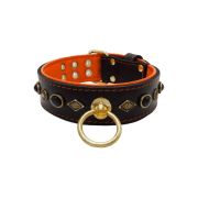Motif with very impressive metal elements, oval black gemstone, and round carved stones, with carved diamonds and leather backing – KD01088/70/50/BK/11