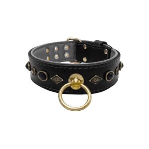 Motif with very impressive metal elements, oval black gemstone, and round carved stones, with carved diamonds and leather backing – KD01088/70/50/BK/12