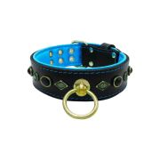 Motif with very impressive metal elements, oval black gemstone, and round carved stones, with carved diamonds and leather backing – KD01088/70/50/BK/14