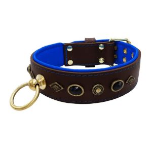 Motif with very impressive metal elements, oval black gemstone, and round carved stones, with carved diamonds and leather backing – KD01088/70/50/BR/03