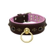 Motif with very impressive metal elements, oval black gemstone, and round carved stones, with carved diamonds and leather backing – KD01088/70/50/BR/10