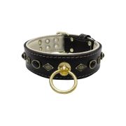 Motif with very impressive metal elements, oval black gemstone, and round carved stones, with carved diamonds and leather backing – KD01088/75/50/BK/09