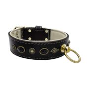 Motif with very impressive metal elements, oval black gemstone, and round carved stones, with carved diamonds and leather backing – KD01088/75/50/BK/09