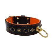 Motif with very impressive metal elements, oval black gemstone, and round carved stones, with carved diamonds and leather backing – KD01088/75/50/BK/11