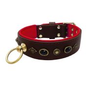Motif with very impressive metal elements, oval black gemstone, and round carved stones, with carved diamonds and leather backing – KD01088/75/50/BR/04