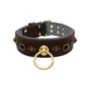 Motif with very impressive metal elements, oval black gemstone, and round carved stones, with carved diamonds and leather backing – KD01088/75/50/BR/12