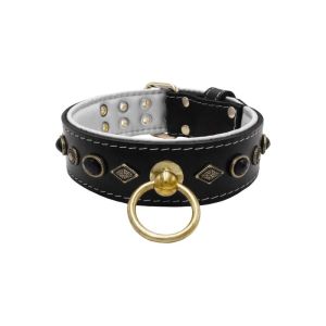 Motif with very impressive metal elements, oval black gemstone, and round carved stones, with carved diamonds and leather backing – KD01088/80/50/BK/02
