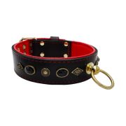 Motif with very impressive metal elements, oval black gemstone, and round carved stones, with carved diamonds and leather backing – KD01088/80/50/BK/04
