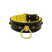Motif with very impressive metal elements, oval black gemstone, and round carved stones, with carved diamonds and leather backing – KD01088/80/50/BK/06