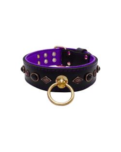 Motif with very impressive metal elements, oval black gemstone, and round carved stones, with carved diamonds and leather backing - KD01088/80/50/BK/07