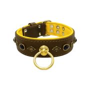 Motif with very impressive metal elements, oval black gemstone, and round carved stones, with carved diamonds and leather backing – KD01088/80/50/BR/06