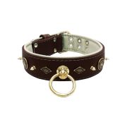 Motif with very impressive 10mm gold metal studs, featuring a carved round shield and a carved diamond shape with leather backing – KD01090/70/50/BR/09