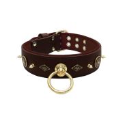 Motif with very impressive 10mm gold metal studs, featuring a carved round shield and a carved diamond shape with leather backing – KD01090/75/50/BR/08